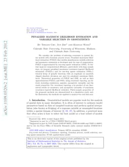 Penalized maximum likelihood estimation and variable selection in
  geostatistics
