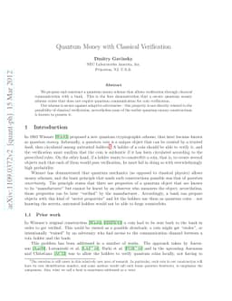 Quantum Money with Classical Verification