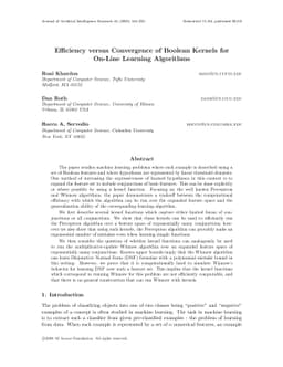 Efficiency versus Convergence of Boolean Kernels for On-Line Learning
  Algorithms