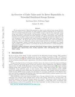 An Overview of Codes Tailor-made for Better Repairability in Networked
  Distributed Storage Systems