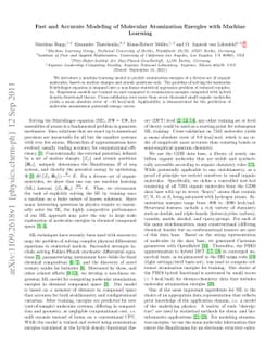 Fast and Accurate Modeling of Molecular Atomization Energies with
  Machine Learning