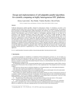 Design and implementation of self-adaptable parallel algorithms for
  scientific computing on highly heterogeneous HPC platforms