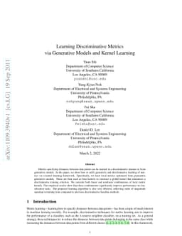 Learning Discriminative Metrics via Generative Models and Kernel
  Learning