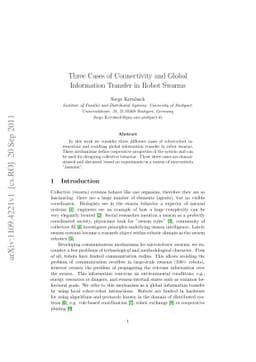 Three Cases of Connectivity and Global Information Transfer in Robot
  Swarms