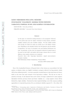 Limit theorems for long memory stochastic volatility models with
  infinite variance: Partial Sums and Sample Covariances