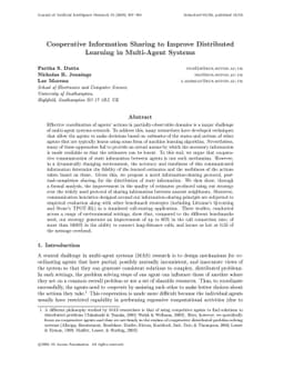 Cooperative Information Sharing to Improve Distributed Learning in
  Multi-Agent Systems