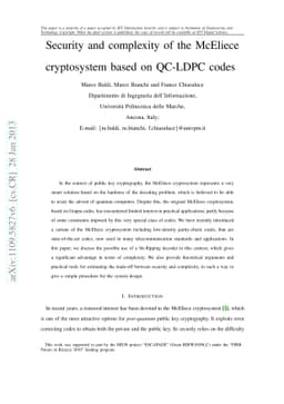 Security and complexity of the McEliece cryptosystem based on QC-LDPC
  codes