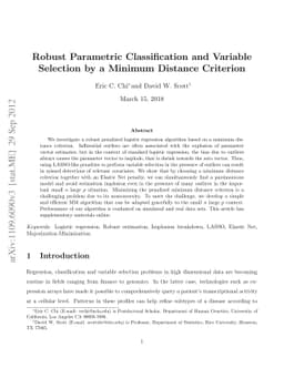 Robust Parametric Classification and Variable Selection by a Minimum
  Distance Criterion