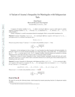 A Variant of Azuma's Inequality for Martingales with Subgaussian Tails