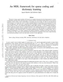 An MDL framework for sparse coding and dictionary learning
