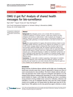 OMG U got flu? Analysis of shared health messages for bio-surveillance