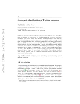 Syndromic classification of Twitter messages
