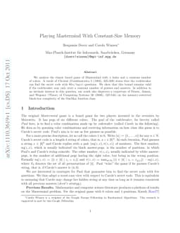 Playing Mastermind With Constant-Size Memory