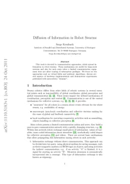 Diffusion of Information in Robot Swarms