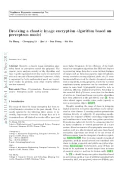 Breaking a chaotic image encryption algorithm based on perceptron model