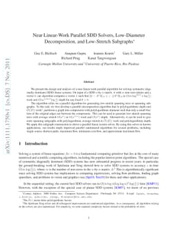 Near Linear-Work Parallel SDD Solvers, Low-Diameter Decomposition, and
  Low-Stretch Subgraphs