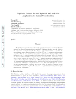 Improved Bound for the Nystrom's Method and its Application to Kernel
  Classification