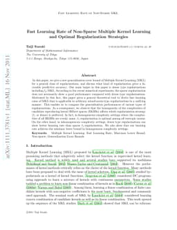 Fast Learning Rate of Non-Sparse Multiple Kernel Learning and Optimal
  Regularization Strategies