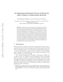 An Information-Theoretic Privacy Criterion for Query Forgery in
  Information Retrieval