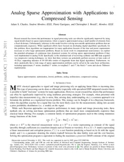 Analog Sparse Approximation with Applications to Compressed Sensing