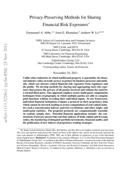 Privacy-Preserving Methods for Sharing Financial Risk Exposures