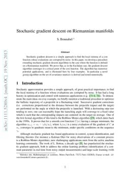 Stochastic gradient descent on Riemannian manifolds