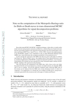 Note on the computation of the Metropolis-Hastings ratio for
  Birth-or-Death moves in trans-dimensional MCMC algorithms for signal
  decomposition problems