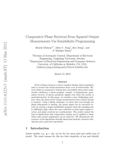Compressive Phase Retrieval From Squared Output Measurements Via
  Semidefinite Programming