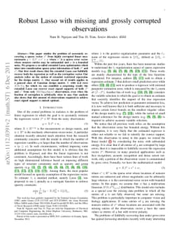 Robust Lasso with missing and grossly corrupted observations