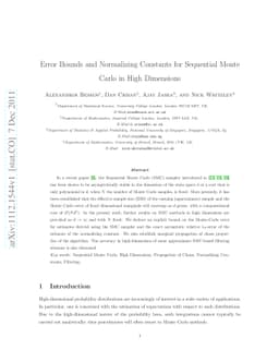 Error Bounds and Normalizing Constants for Sequential Monte Carlo in
  High Dimensions