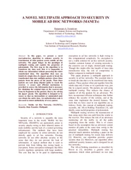 A Novel Multipath Approach to Security in Mobile Ad Hoc Networks
  (MANETs)