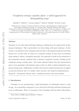 Complexity-entropy causality plane: a useful approach for distinguishing
  songs