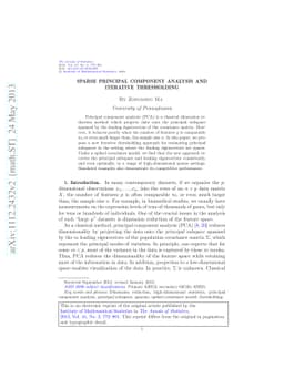 Sparse principal component analysis and iterative thresholding