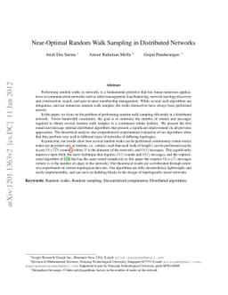 Near-Optimal Random Walk Sampling in Distributed Networks