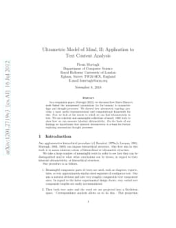 Ultrametric Model of Mind, II: Application to Text Content Analysis