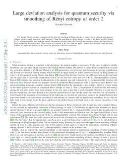 Large deviation analysis for quantum security via smoothing of Renyi
  entropy of order 2