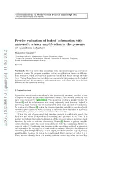 Precise evaluation of leaked information with universal2 privacy
  amplification in the presence of quantum attacker