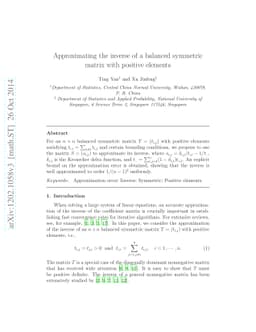 Approximating the inverse of a balanced symmetric matrix with positive
  elements