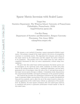 Sparse Matrix Inversion with Scaled Lasso