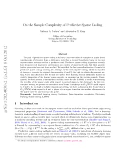 On the Sample Complexity of Predictive Sparse Coding