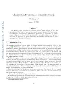 Classification by Ensembles of Neural Networks