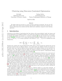 Clustering using Max-norm Constrained Optimization