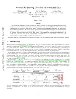 Protocols for Learning Classifiers on Distributed Data
