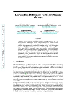 Learning from Distributions via Support Measure Machines