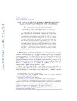 Fast learning rate of multiple kernel learning: Trade-off between
  sparsity and smoothness