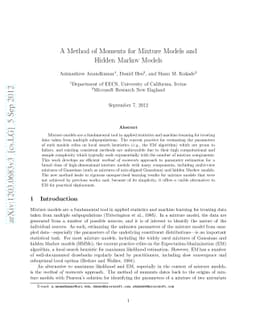 A Method of Moments for Mixture Models and Hidden Markov Models