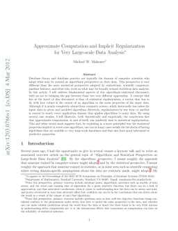 Approximate Computation and Implicit Regularization for Very Large-scale
  Data Analysis