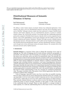 Distributional Measures of Semantic Distance: A Survey
