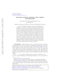 Deviation optimal learning using greedy Q-aggregation