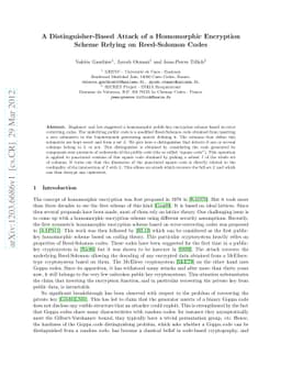 A Distinguisher-Based Attack of a Homomorphic Encryption Scheme Relying
  on Reed-Solomon Codes